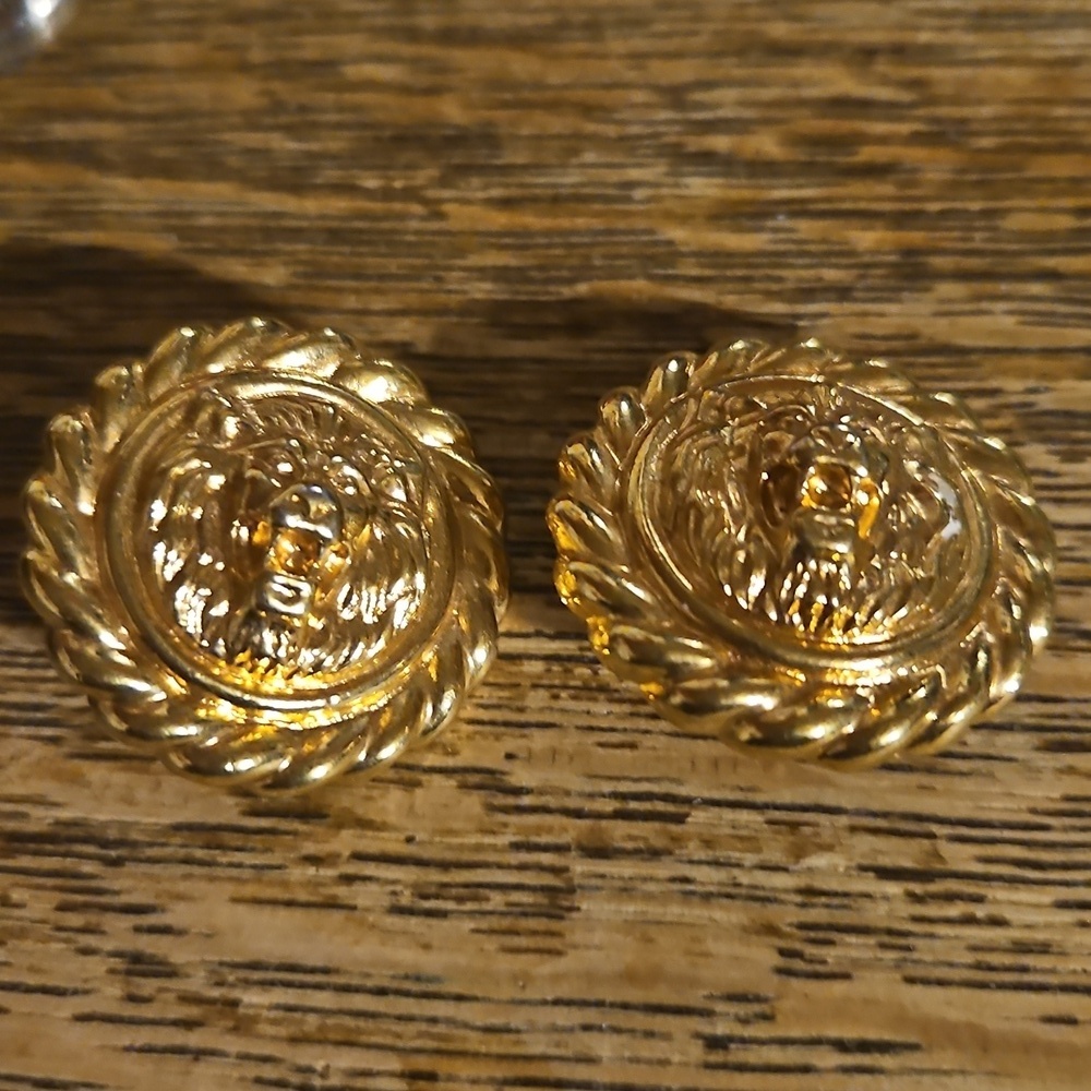 Goldtone Lion Head Clip Earrings